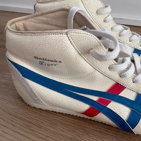 ** Onitsuka Tiger high tops Crackled Leather Sneakers Size 9.5 - Picture 2 of 8